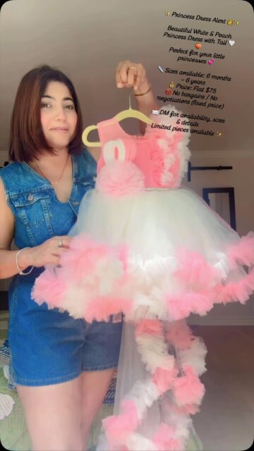 ✨ Princess Dress Alert 👑✨

Beautiful White & Peach Princess Dress with Tail 🤍🍑
Perfect for your little princesses 💕

📏 Sizes available: 6 months – 6 years
💰 Price: Flat $75
🚫 No bargains / No negotiations (fixed price)

📩 DM for availability, sizes & details
Limited pieces available ✨#unbeatableprices✔️ #thelittlewardrobe #shippingworldwide✈️🌎 #partywear #dmtoorder